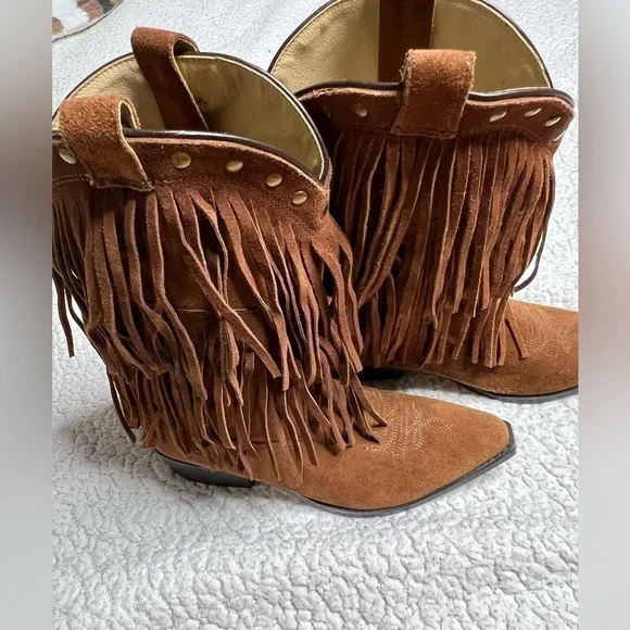 Shyanne Girls Double Fringe Cowboy Boot Snip Toe Size 4.5 - Picture 4 of 8
